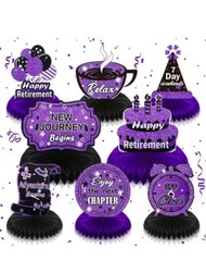 8Pcs Purple Retirement Decorations Purple and Black Retirement Table Honeycom…