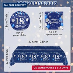 Blue 18th Birthday Decorations for Boys Girls Navy Blue Silver Happy 18th Birthd