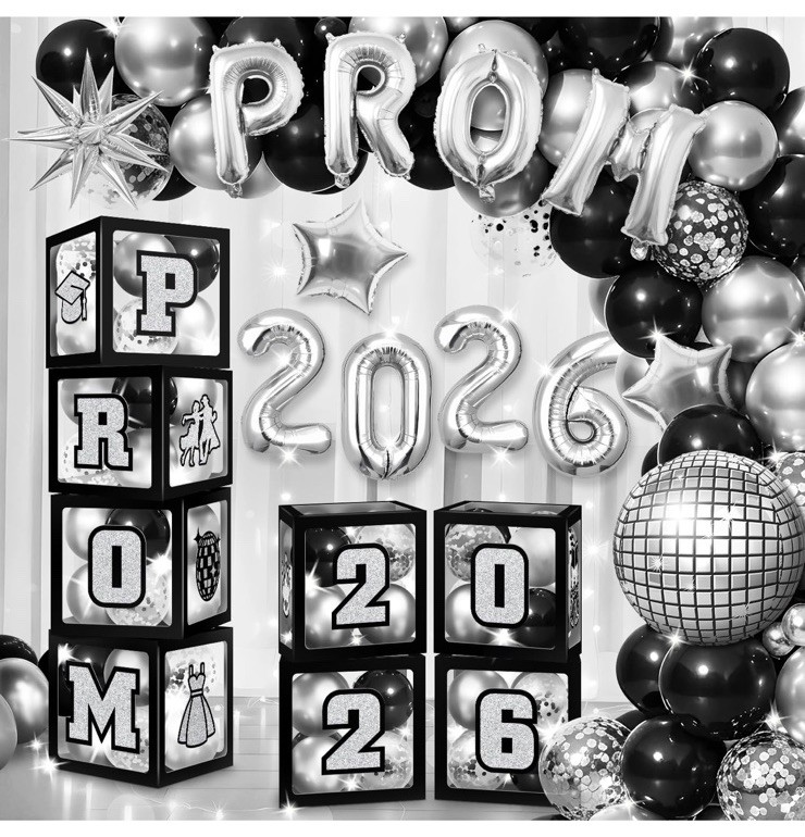 Prom Decorations 2026 Glam Photo Set, 4 Balloon Boxes With Stickers