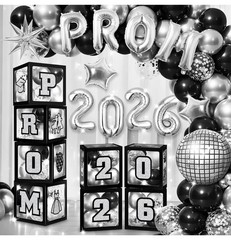 Prom Decorations 2026 Glam Photo Set, 4 Balloon Boxes With Stickers