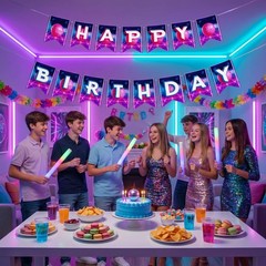 Kpop Birthday Decorations Banner Pink Purple Magical Music Theme Party Decora…