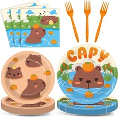 96Pcs Capybara Party Supplies Plates Napkins Decor Dinnerware Animal Theme fo…