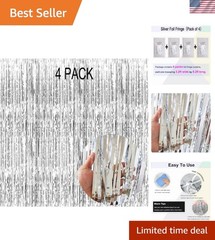 New Listing4 Packs Silver Foil Fringe Curtain, Silver Glitter Metallic Tinsel…