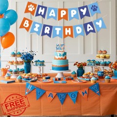 RICHHHA Blue Orange Birthday Banner