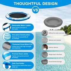 Inflatable Water Hammock Floating Dock 8 FT with Mesh, Tanning Pool Raft Roun…