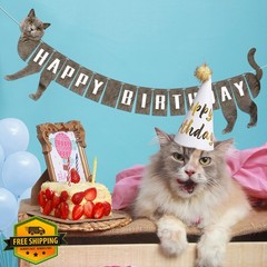 Adecortalk Grey Cat Birthday Banner