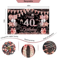 40th Birthday Decorations for Women, Black Rose Gold Happy 40 Years Old Decor…