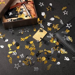 Number 30 Birthday Confetti 3000 Pieces Black Gold Silver Glitter