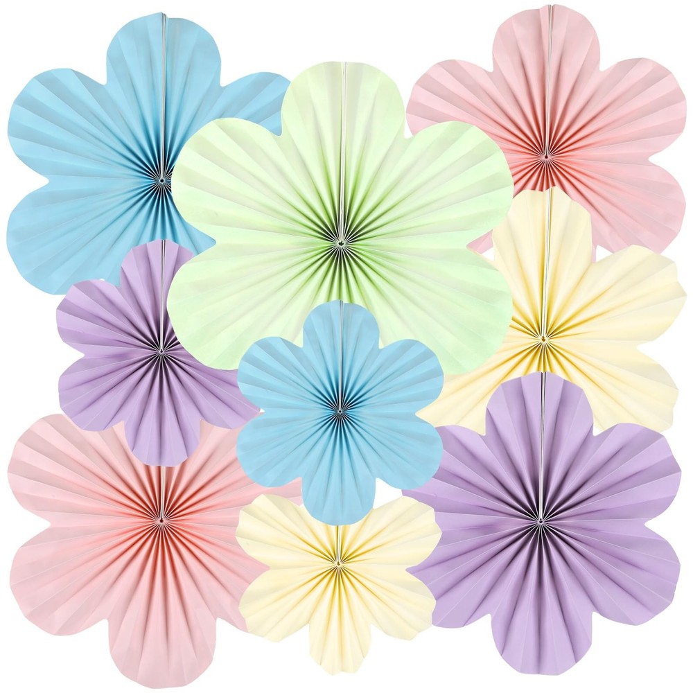 9PCS Pastel Paper Flowers Decorations Pastel Paper Fans Floral Backdrop Decor…