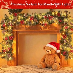 9 Ft Prelit Christmas Garland with Lights 8 Modes Timer 270 Branchs Cedar Snowy