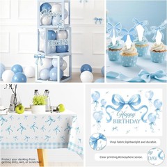288 PCS Blue Bow Birthday Decorations, Worry-Free One-Stop Set for 25 Guests, wi