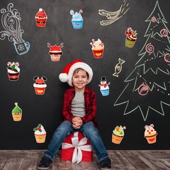 120 Pcs Large Christmas Cupcake Paper Cutouts Glue Points Holiday Wall Decor