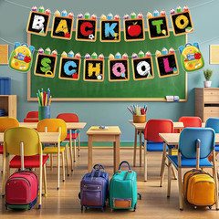 Back to School Banner Decorations, Colorful First Day of School Banner Pencil Sc