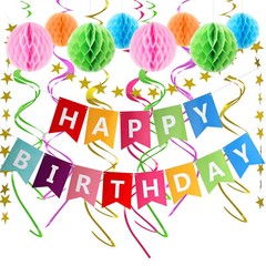 Multicolor Happy Birthday Decorations Set Supplies for Party Rainbow Banner Kit
