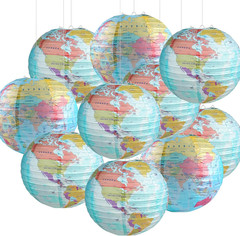 10 Pieces World Map Paper Lanterns 10 Inch Paper Globes Lanterns Map Classroom L