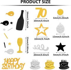 3000 Piece Birthday & Anniversary Confetti – 70Th Style, Black, Gold & Silver Pa