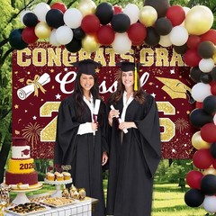 Graduation Backdrop 2026 – Congrats Grad Banner Class of 2026 Maroon Gold Gra…