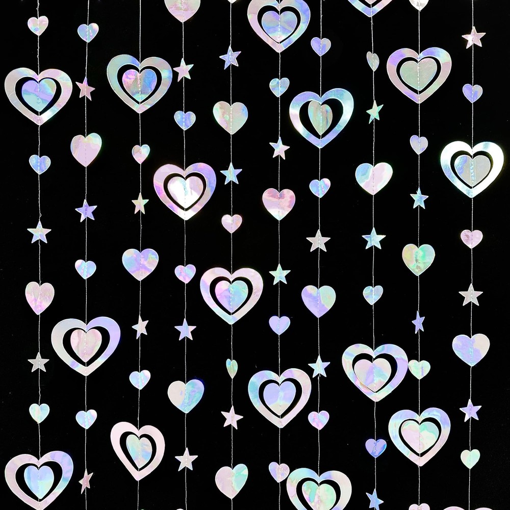 40Ft Iridescent 3D Heart Twinkle Star Garland 4 Count (Pack of 1),