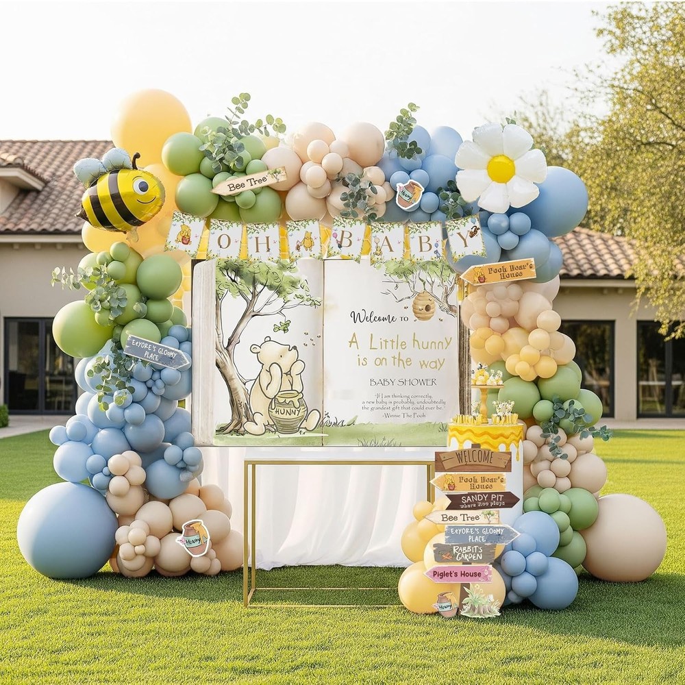 Classic Winnie Baby Shower Balloon Arch Kit Boy with Vintage Bear Baby theme …