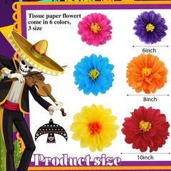 18 Pcs Mexican Paper Flowers Colorful Fiesta Tissue Paper Flowers Pom Poms Mexic