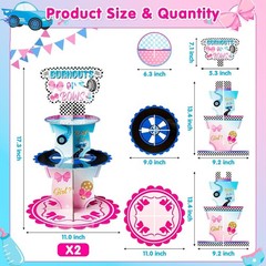 Dual Theme 3-Tier Cardboard Dessert Holder for Gender Reveal & Baby Showers