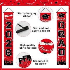 Graduation Decorations 2026 Porch Banner, Congrats 70.9 x 11.8 inches, Red