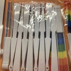 12 Pk Folding Hand Fans Rainbow White Plastic Handle Party Festivals