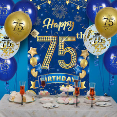 75th Birthday Party Decorations for Men Navy Blue Gold Happy 75th Birthday Banne