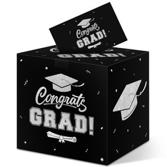 Graduation Decorations 2026 Card Box, Black Silver Congrats Grad Paper Gift Crad