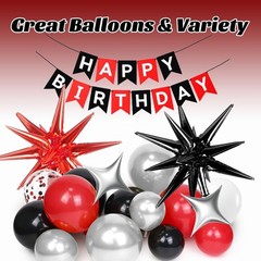 Red and Black Party Decorations, Red Black White Metallic Silver Foil Balloon…