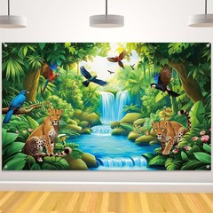 Tropical Rainforest Jungle Forest Backdrop Party Photo Background Banner Decor