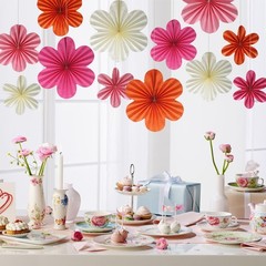 Paper Flowers Fans Pink Orange Party Decorations Wall Hanging Decor 12 PCS