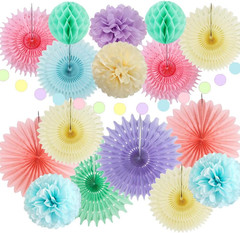 Pastel Party Decorations Rainbow Paper Fans Party Decorations Light Pink Blue Pu
