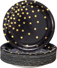 Chic Black and Gold Disposable Dessert Plates – 50 Count for Birthdays & Events
