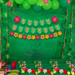 Tropical Birthday Banner Decor Happy Luau Palm Leaf Hawaiian Party Backdrop Set