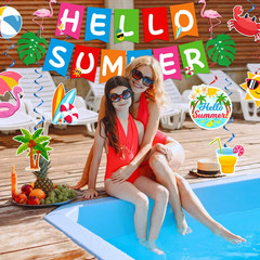 Summer Party Decorations, Beach Party Decorations Include Hello Summer Banner an