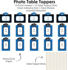 Blue Graduation Party Decoration, Photo Display Centerpiece Kit, 15 Double-Si…