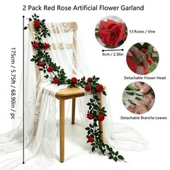 2 Pack 11.5Ft Artificial Rose Garland,Fake Roses Vines, Flexible Silk Flower …