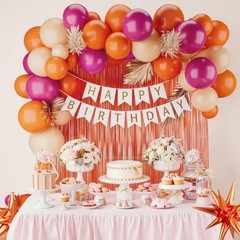 Hot Pink Orange Birthday Decorations for Girl,Macaron Orange Hot Pink Balloons