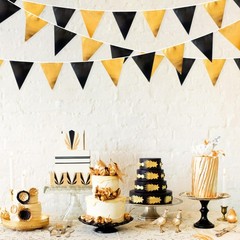 Black and Gold Party Decorations Triangle Pennant Banner Flag Metallic Fabric…