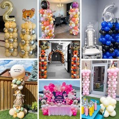Telescoping Balloon Stand Set of 2, 1.5ft to 7ft Adjustable Metal Balloon Col…