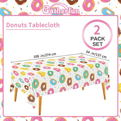 2 Pack Donut Party Tablecloth 54″ x 108″ Plastic Birthday Baby Shower Decor