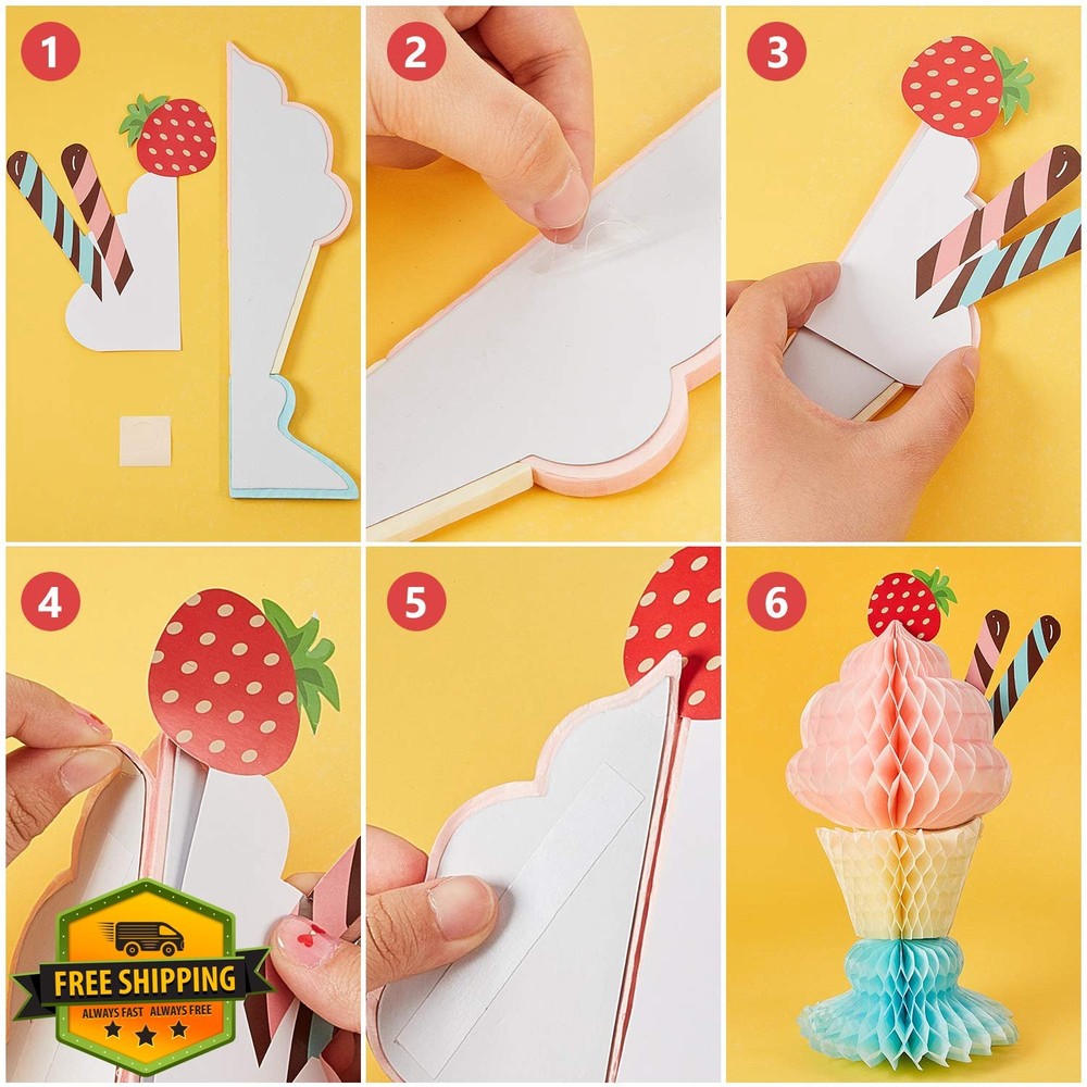 Outus 6 Pcs Ice Cream Donut Party Decorations Honeycomb Centerpieces