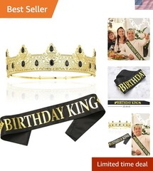 King Crown and Birthday Sash Gift Set for Men Gold Celebration Accessories