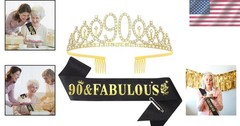 Sparkling 90th Birthday Sash and Tiara Set – Be the Queen of Your Celebration