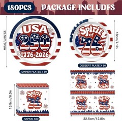 Patriotic 250th Anniversary Kit, 180Pcs, Serve 60 Guests