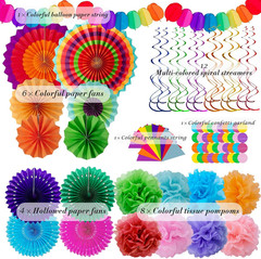 Fiesta Party Decorations – 33Pcs Colorful Mexican Themed Hanging Paper Fans, Rai