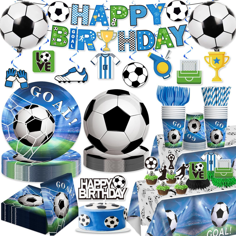 179Pcs Soccer Birthday Party Decorations Complete Party Tableware Set, for 25 Gu