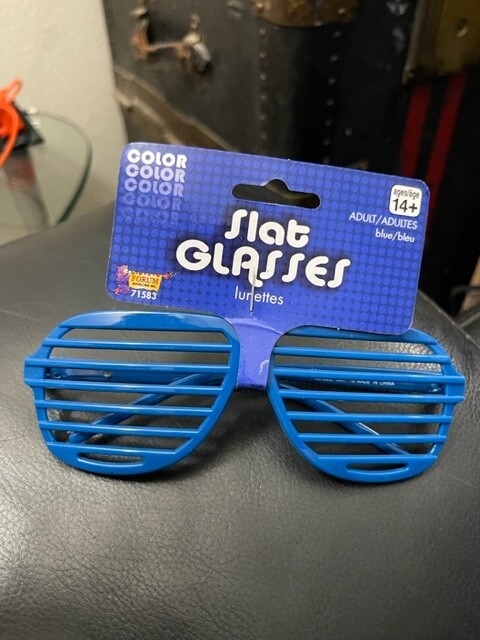 Blue 80’S SLAT GLASSES Slotted Retro Rave School Spirit Cheerleader Parade New