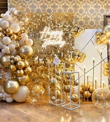 100pcs Metallic Gold Balloons 12 inch Chrome Gold Balloons with Gold Ribbon f…